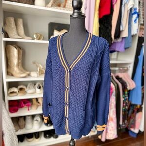 NWT Navy Varsity Striped Cardigan (Size Small)